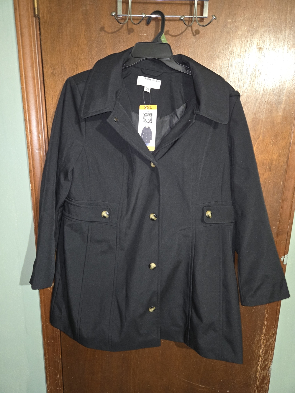 Anne Klein Black Trench Coat with Button Details